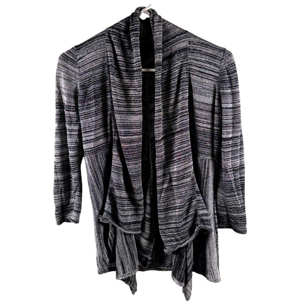 INC International Concepts Metallic Space Dye Open Front Cardigan Silver Black M